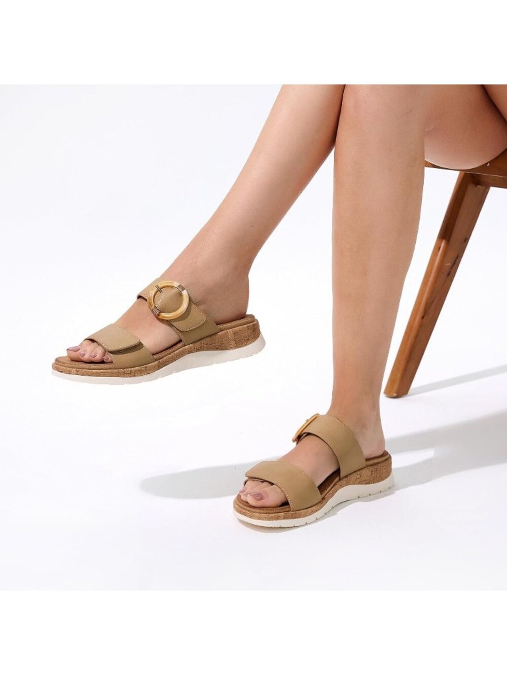 Women's Flat Sandals Slides With Arch Support Khaki Wedge Cushion Summer Shoes - Picture 5 of 6